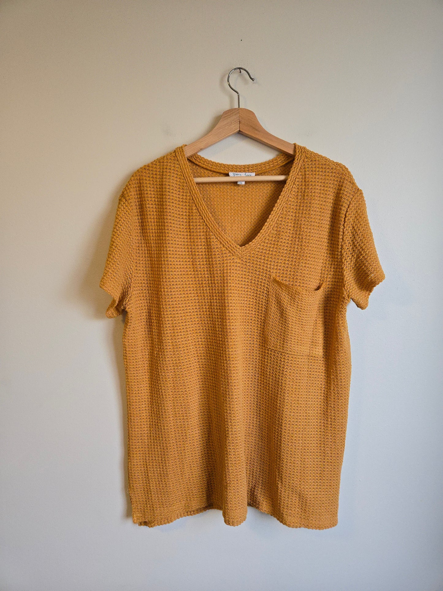 Grace & Lace Waffle Knit Tee - Size Large