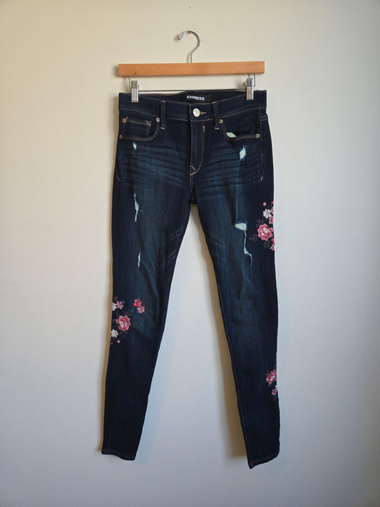 Express Embroidered Floral Mid-Rise Stretch - Size 2