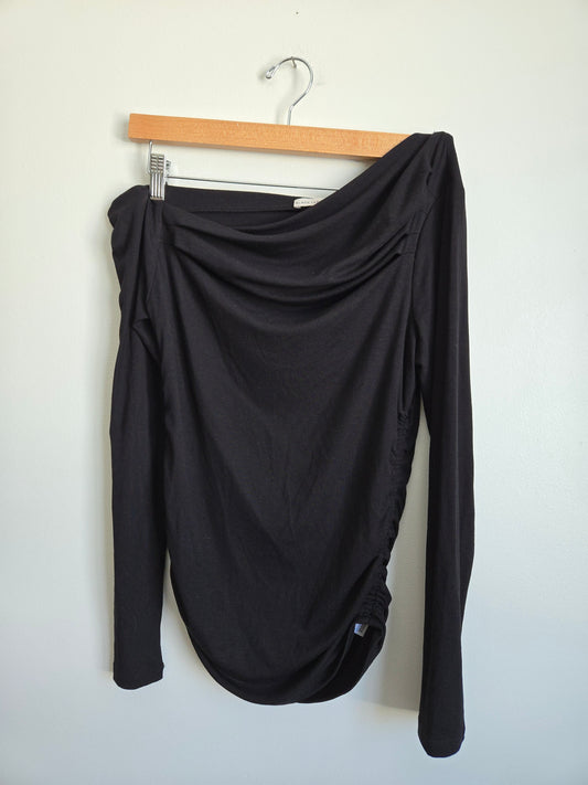 Black Tape Asymmetrical Shoulder Top - Size Medium