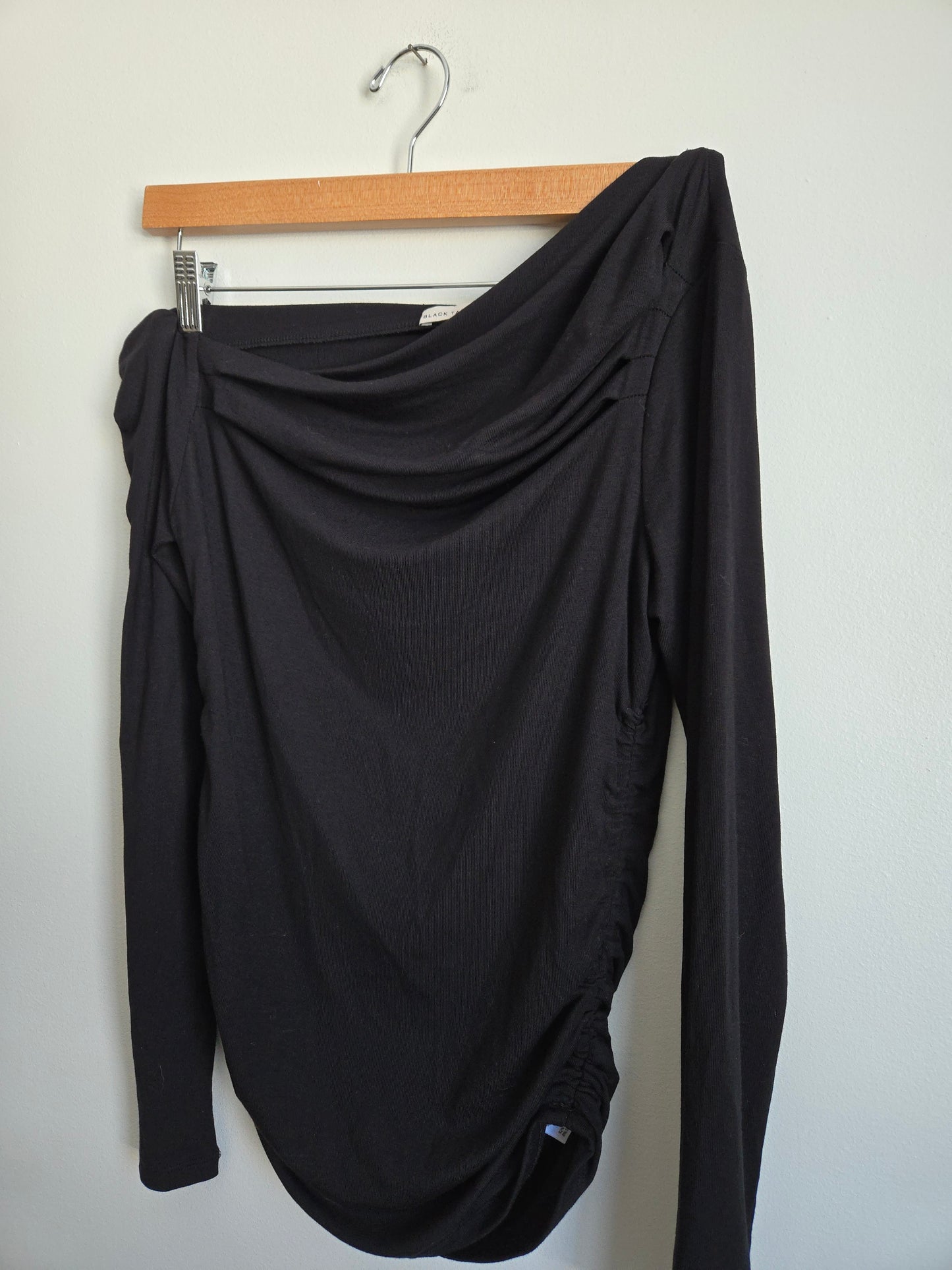 Black Tape Asymmetrical Shoulder Top - Size Medium