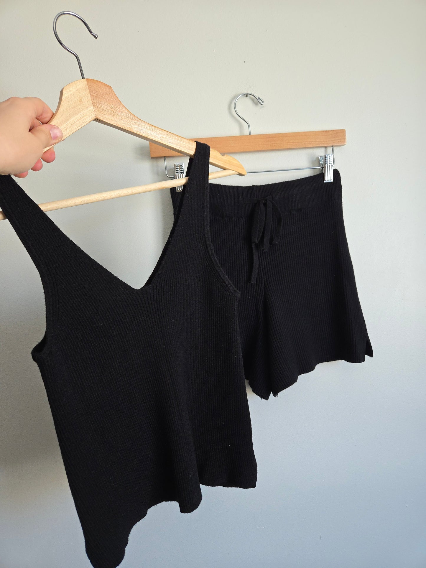 Black Tape Ribbed Lounge Set - Size XS