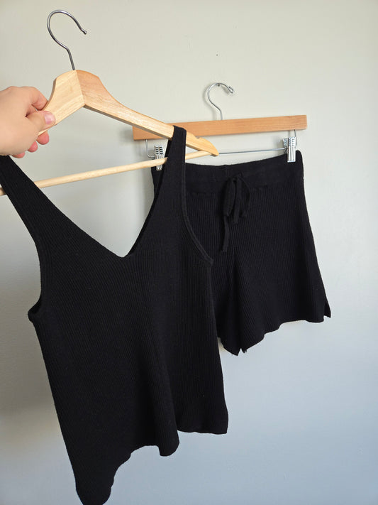 Black Tape Ribbed Lounge Set - Size XS