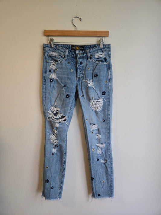 Lucky Brand Floral Embroidered "Sienna Slim Boyfriend" - Size 00/24